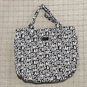 Marc Jacobs Signature Logo Tate Quilted Nylon Tote Bag Black and White